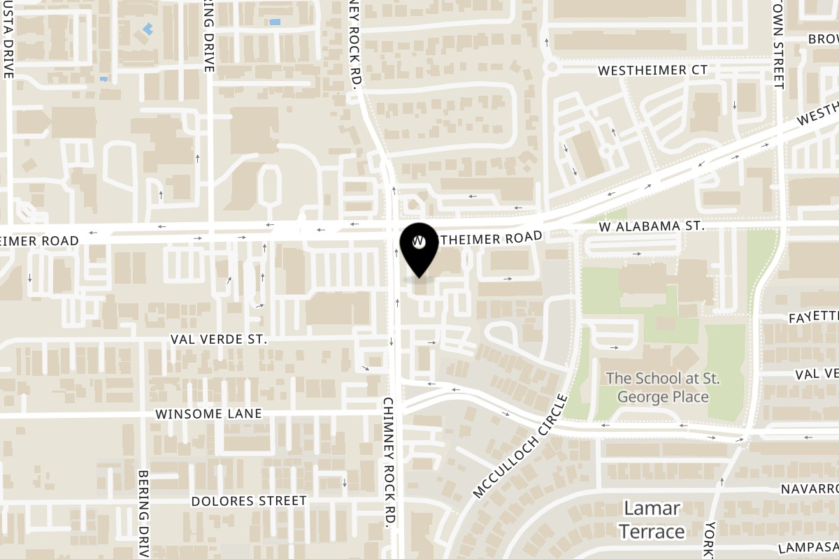 Map showing the location of Burganic Hub on 2721 Chimney Rock Rd in Houston